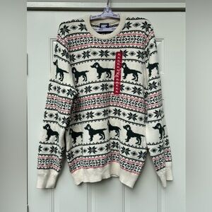 Lands' End Sweater Mens XL Ivory Black Fair Isle Stretch Pullover Crew Neck NWT